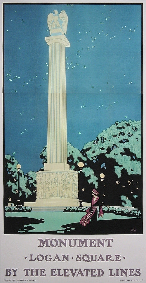 Oscar Rabe Hanson, Monument (Small Format)- Logan Square by the Elevated Lines - numbered limited edition