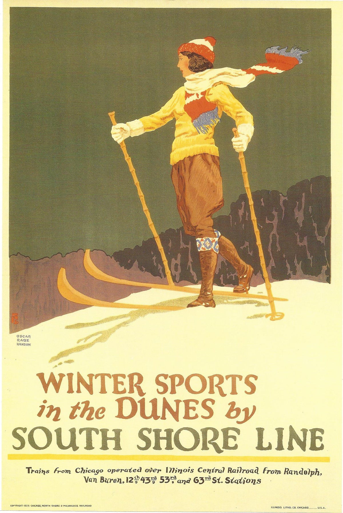 Oscar Rabe Hanson - Winter Sports in the Dunes by the South Shore Line