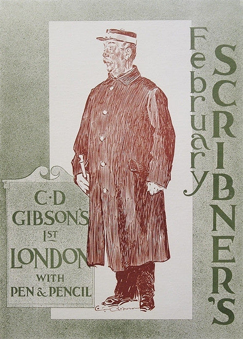 Original American Literary Poster, Gibson, C.D., Scribner's February, c. 1890