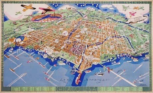 Turzak & Chapman, Chicago USA Map of the City,1931 - Repro Numbered Limited Edition