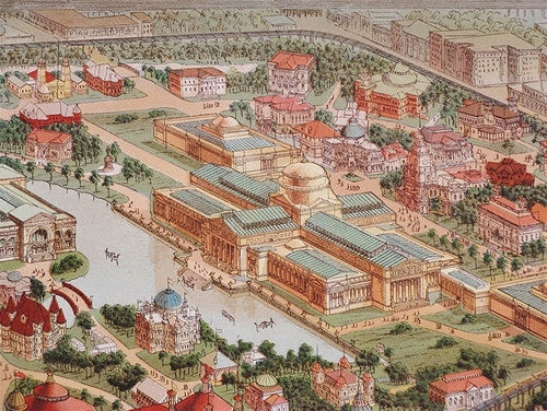 birds-eye-view-of-the-columbian-exposition-1893 Map of Columbian Exposition Detail with Museum of Science and Industry Fine Arts Building