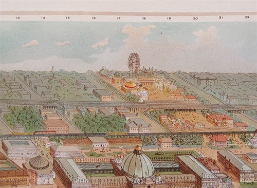 birds-eye-view-of-the-columbian-exposition-1893 Map of Columbian Exposition Detail with Midway and Ferris wheek