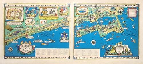 Chicago World&#39;s Fair Map diptych, 1933 - Numbered Limited Edition reproduction