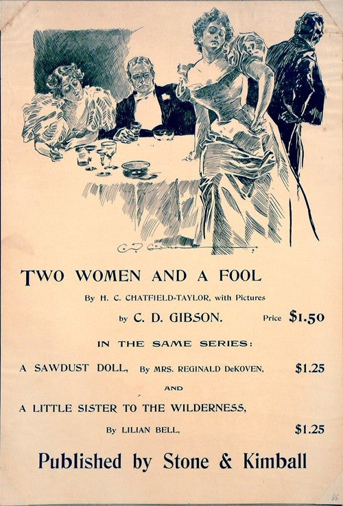 Original American Literary Poster, TWO WOMEN AND A FOOL, 1896