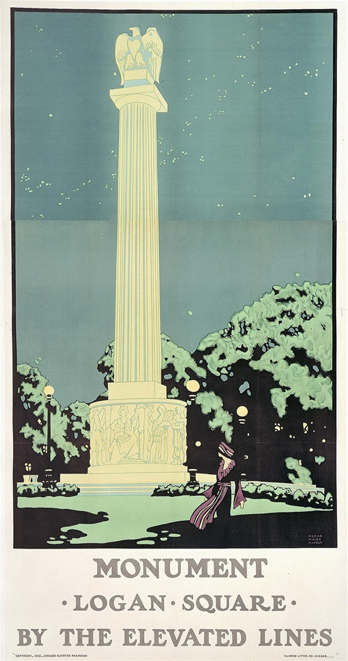 Oscar Rabe Hanson, Monument (Small Format)- Logan Square by the Elevated Lines - numbered limited edition
